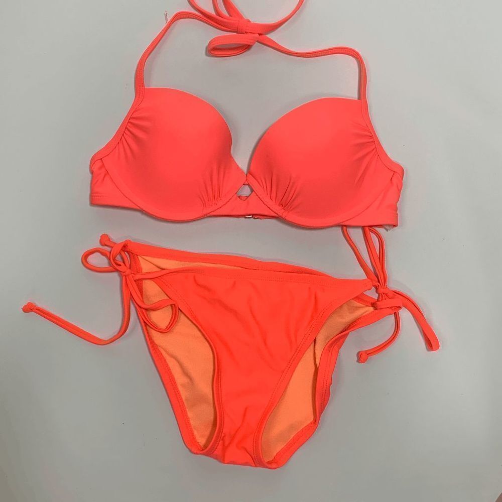 Xhilaration Women's Bikini Tie Padded Two Piece Swimsuit Orange Size Small